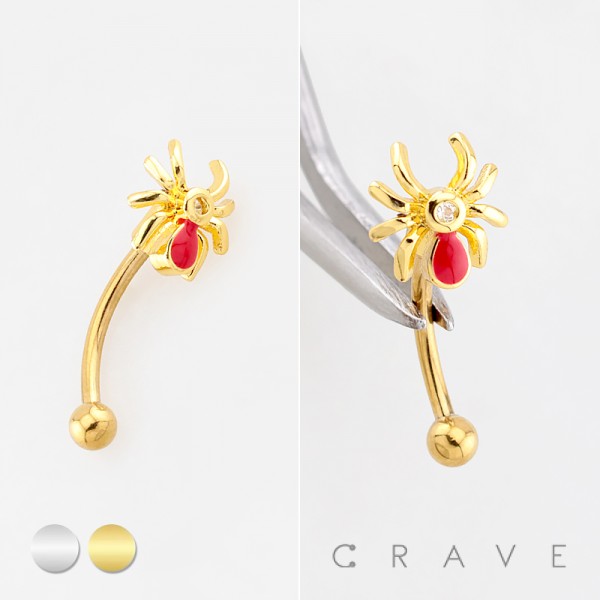 RED SPIDER CZ 316L SURGICAL STEEL CURVED BARBELL/EYEBROW RED SPIDER CZ 316L SURGICAL STEEL CURVED BARBELL/EYEBROW